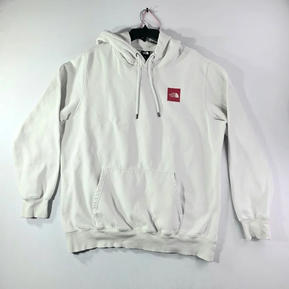 The North Face Mens XXL White Red Box Logo Pullover Hoodie Sweatshirt